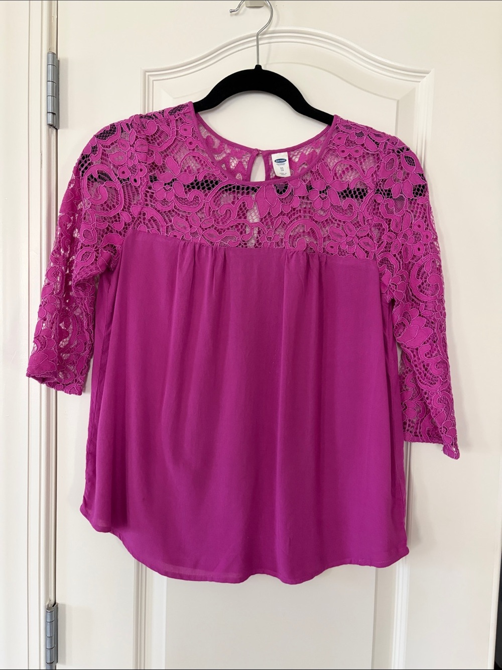 Old Navy Magenta Lace Yoke Blouse